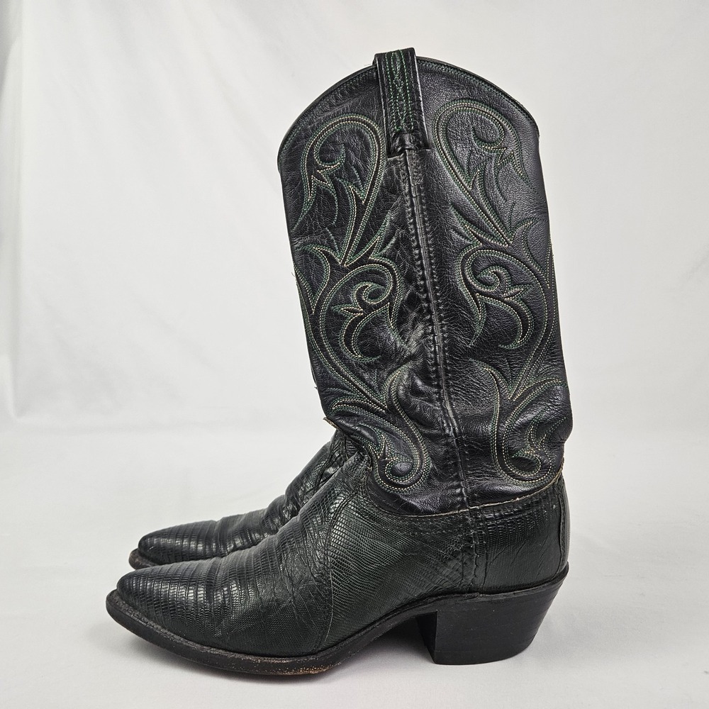 Dan Post Cowboy Boots Green Lizard Western Womens Size 6 Pointed Toe Vintage